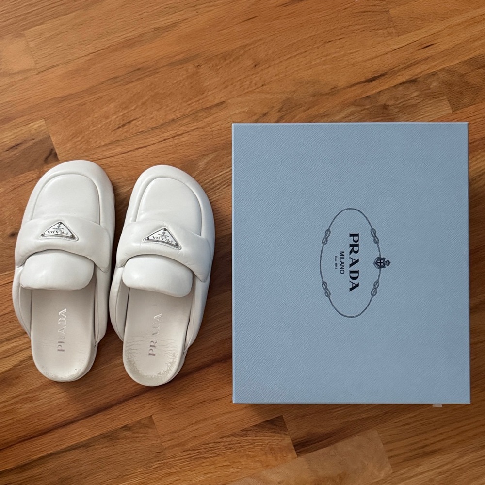 Prada Logo Leather Mule loafer puffy size 38.5